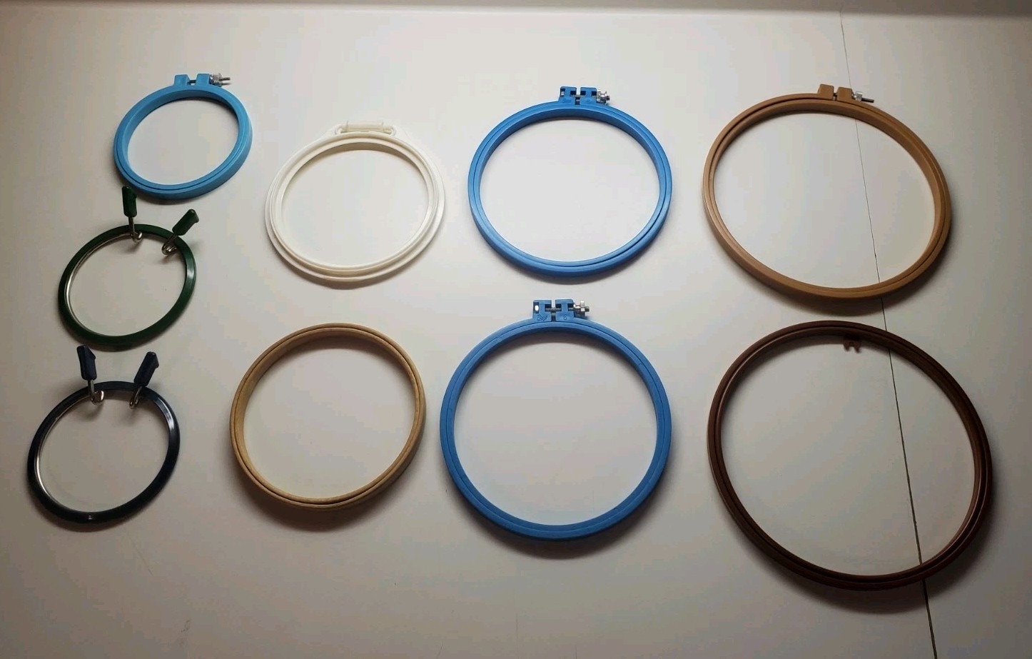 Lot Of 9 Vintage Embroidery Hoops Of Different Sizes 4”-7”