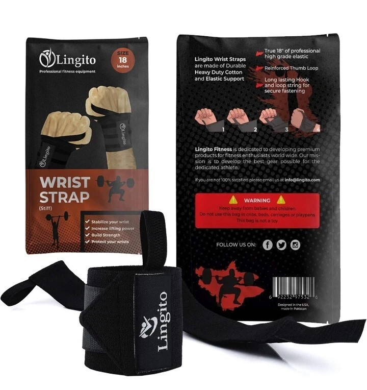 Lingito Wrist Wraps Professional with Thumb Loops w/Lifting Straps 18"
