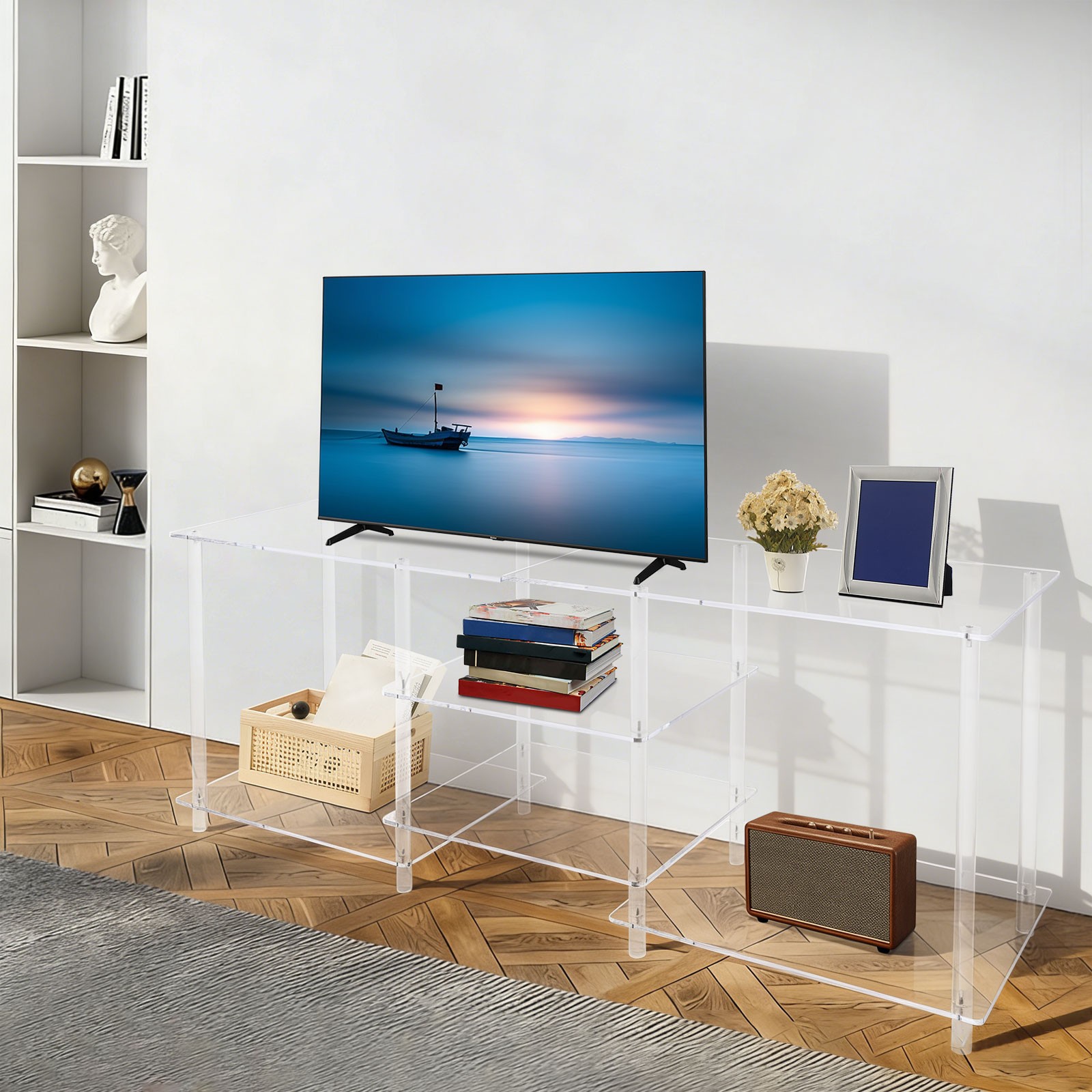 Clear TV Console Table, Acrylic TV Stand, Media Console Table 55.1*15.7*22.4in