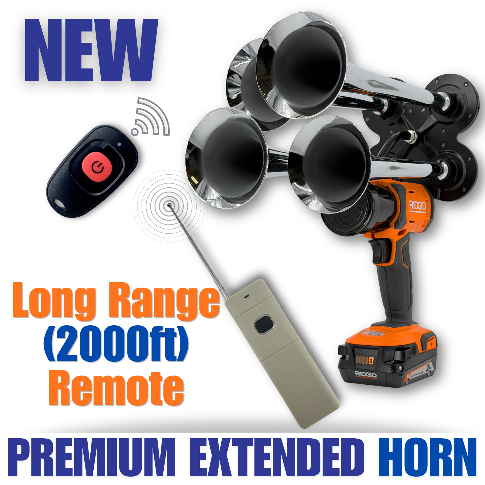 RIDGID PREMIUM Power Air Horn, Train Horn Compressor, Long Range (2000ft) Remote