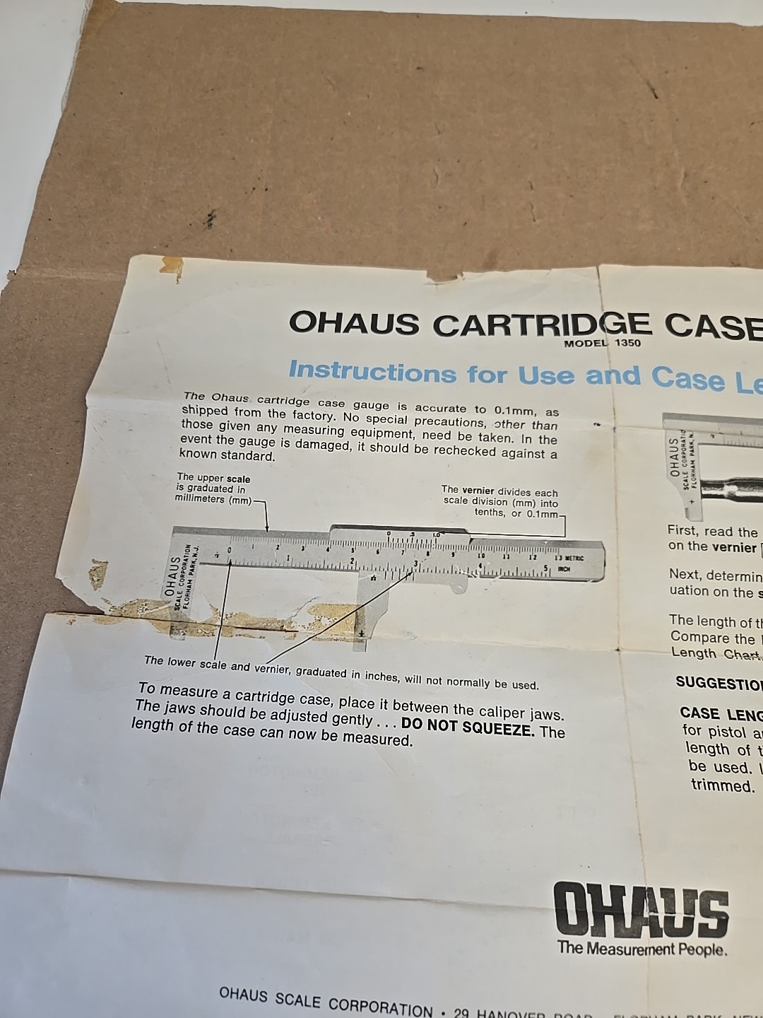 Ohaus Scale Corp 5" Caliper 13mm Precision Measure Reloading Tool W/Instructions