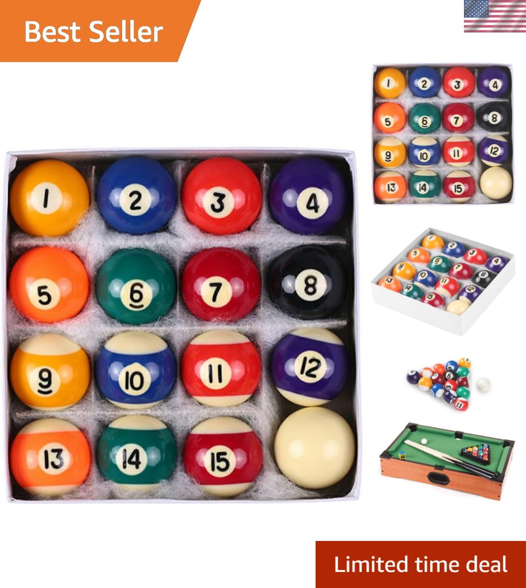 Scratch-Resistant Mini Pool Balls - Complete 16-Piece Set for Enjoyment