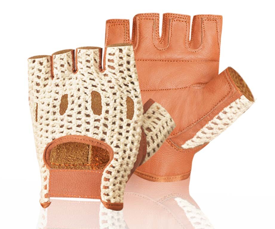 Leather Crochet Padded Weight Training Cycling Driving Wheelchair Gloves