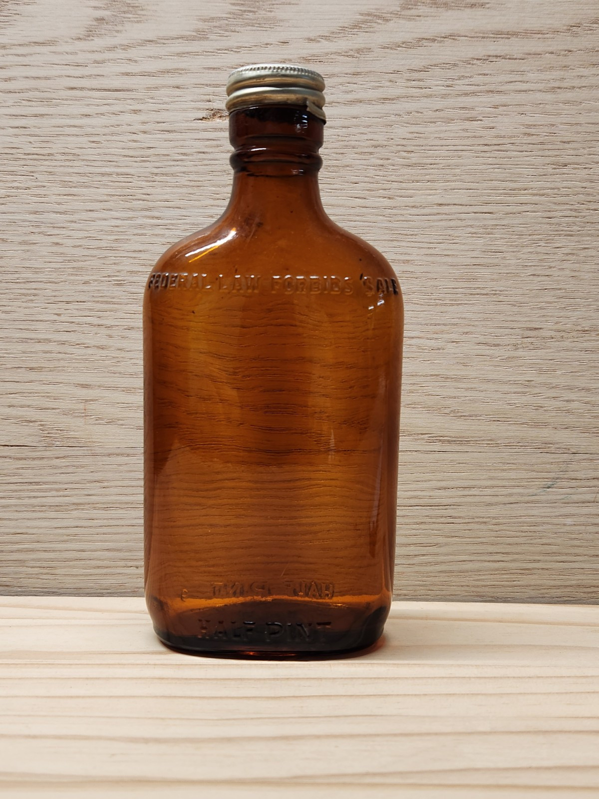 Vintage 1947 National Distillers Amber Flask Half Pint D-1 Code Original Cap