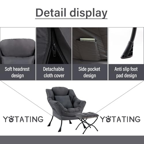 Lazy Chair with Ottoman, Comfy Reading Lounge Chair Dark Grey-same Color Pillow