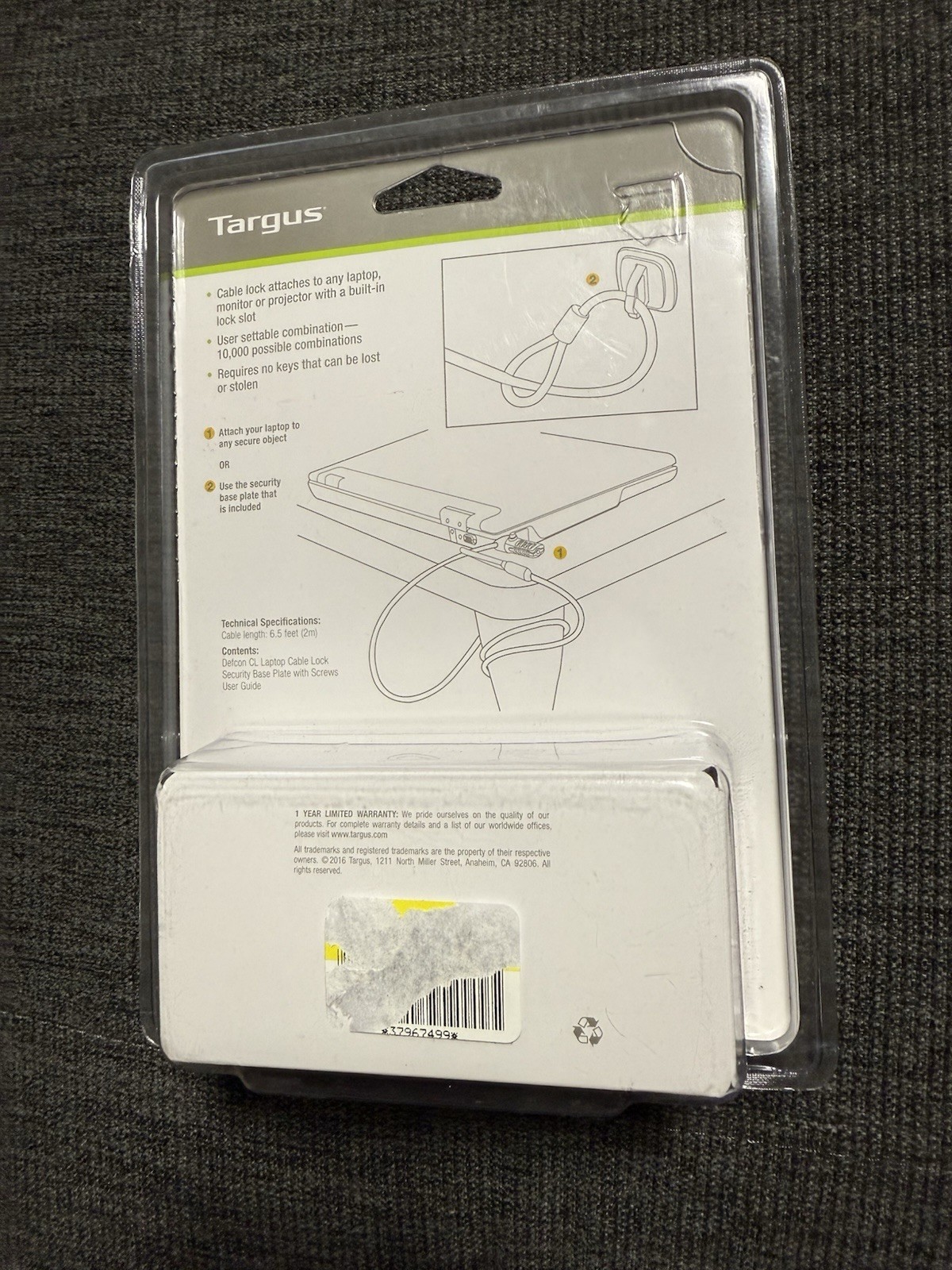 Targus Defcon CL Laptop Combination Cable Lock PA410U
