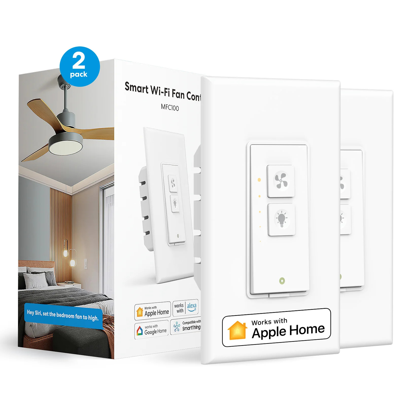 WiFi Smart Ceiling Fan Switch Light Switch Dimmer VoiceControl Need Neutral Wire