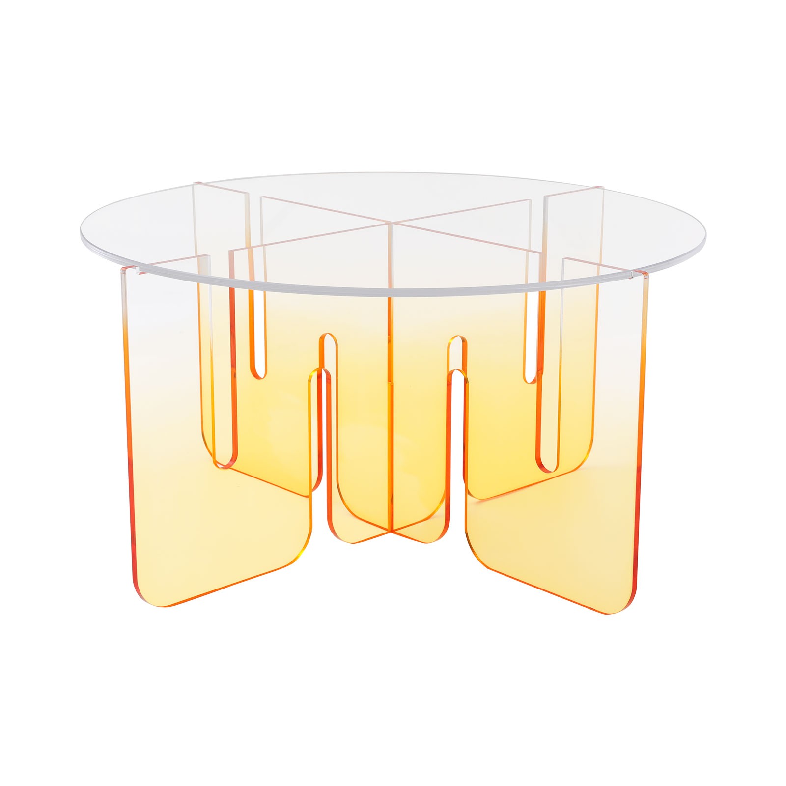 Round Acrylic Coffee Table Gradient Orange Modern Coffee Table with Clear Round