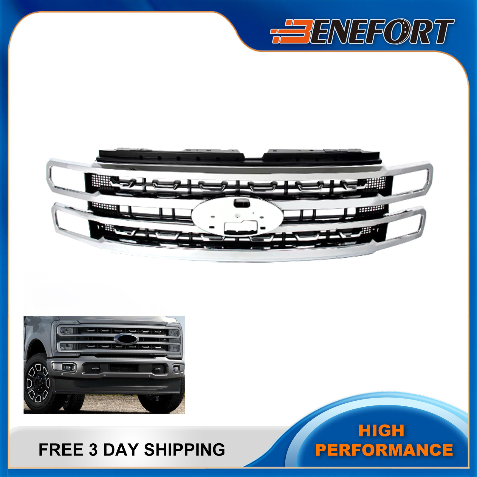 Platinum Style Front Grille Chrome For 2023-2024 Ford F-250 F-350 Super Duty