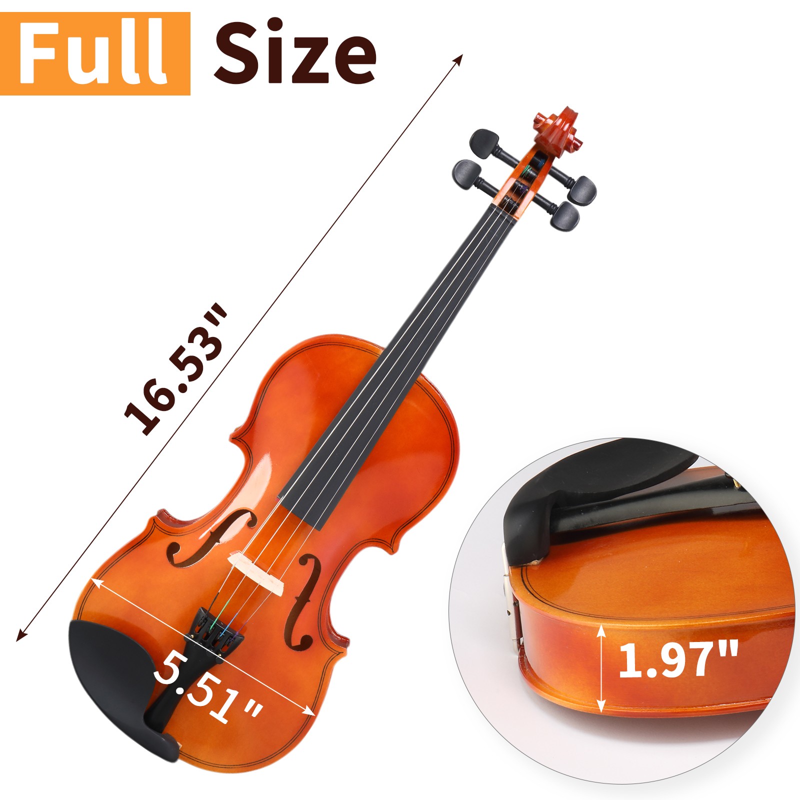 1/8 Acoustic Solid Wood Violin with Case Bow Rosin String Shoulder Rest Natural