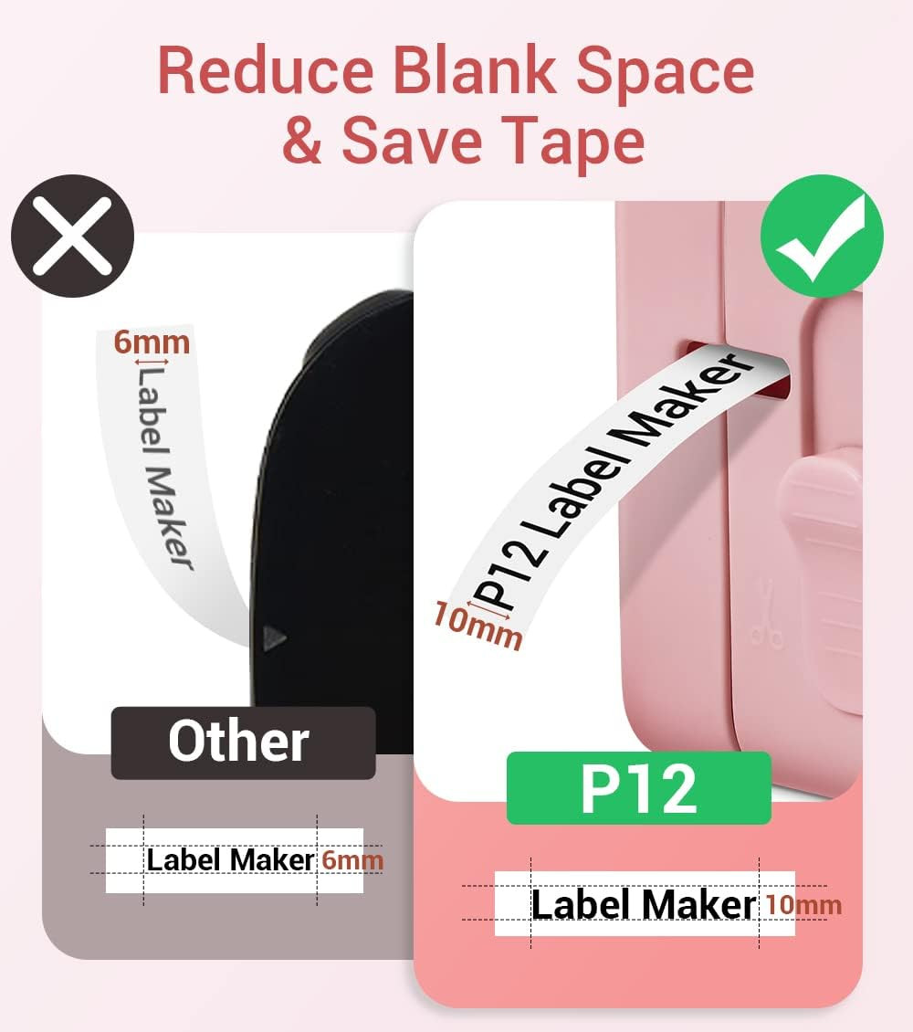 Label Maker Machine with Tape, P12 Ribbon Printer Machine Small Bluetooth Label