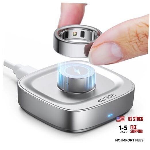 Ring Chager Compatible with Ou-ra Ring4, Fast Charge for Ou Size 8 Silver Grey