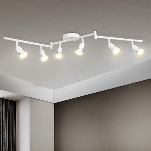 6 Light Track Lighting Fixture, GU10 Rotatable Heads, Matte White, 6 Lights