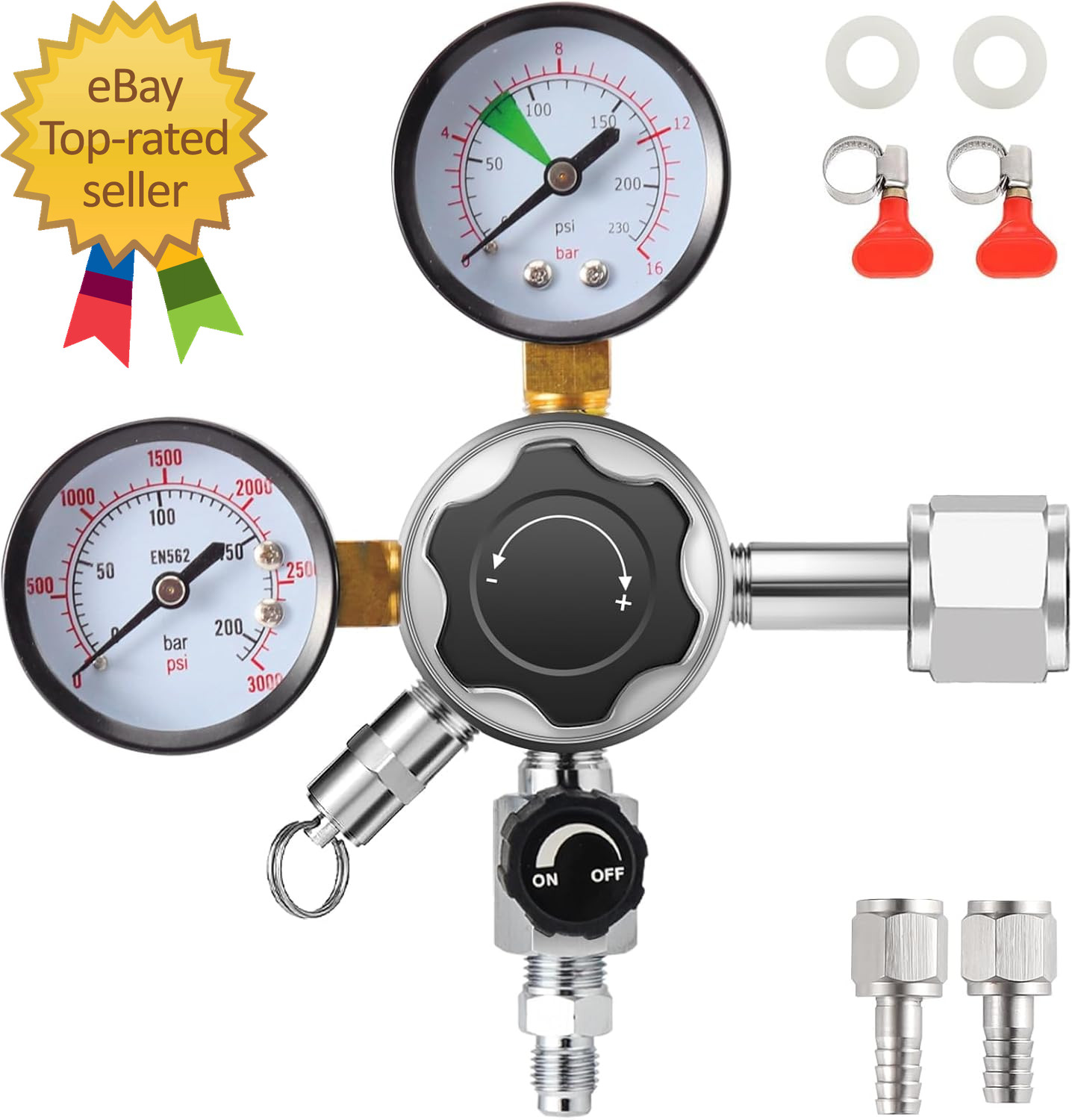 0-120 PSI CO2 Regulator Beer Keg Regulator Kegerator Dual Gauge CO2 Regulator Be