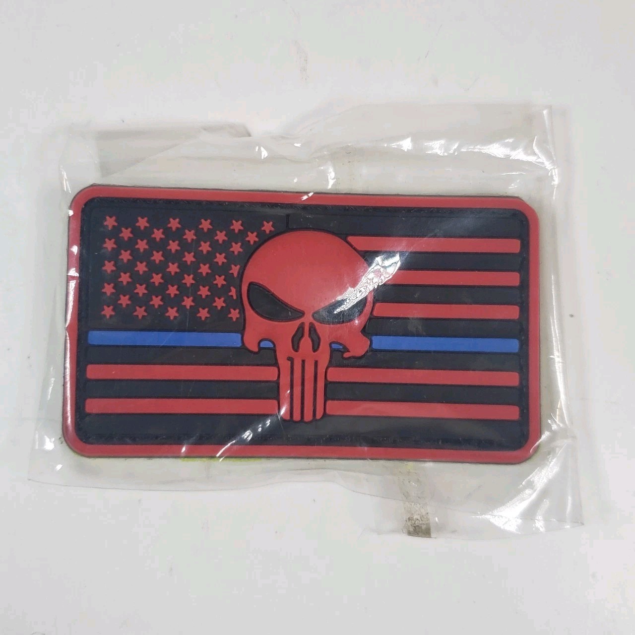 blue line skull USA american flag PVC 3D rubber Hook fastener patch Red (S5)