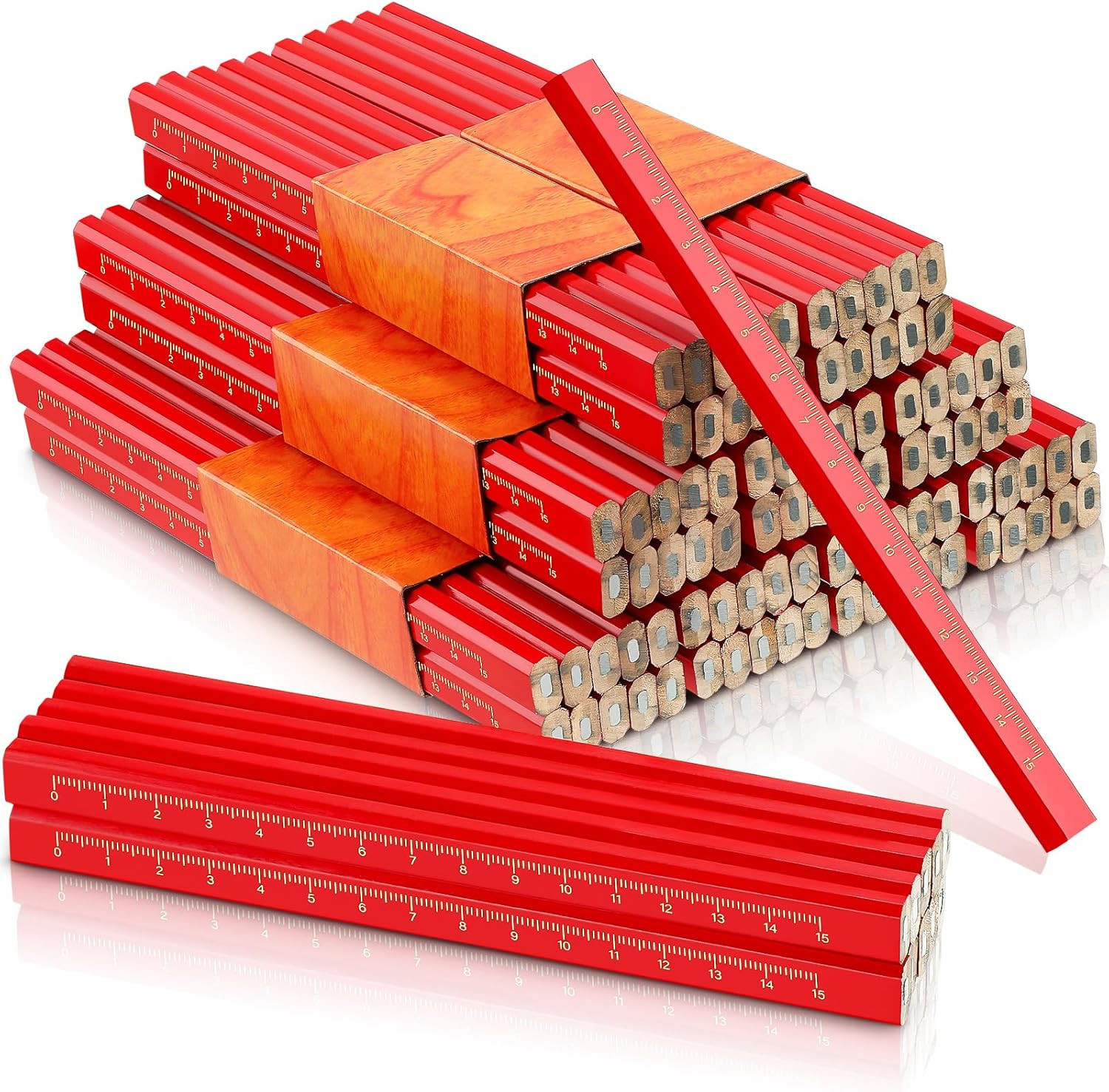 100 Pieces Carpenter Pencils Bulk Octagonal Red Hard Black Carpenter
