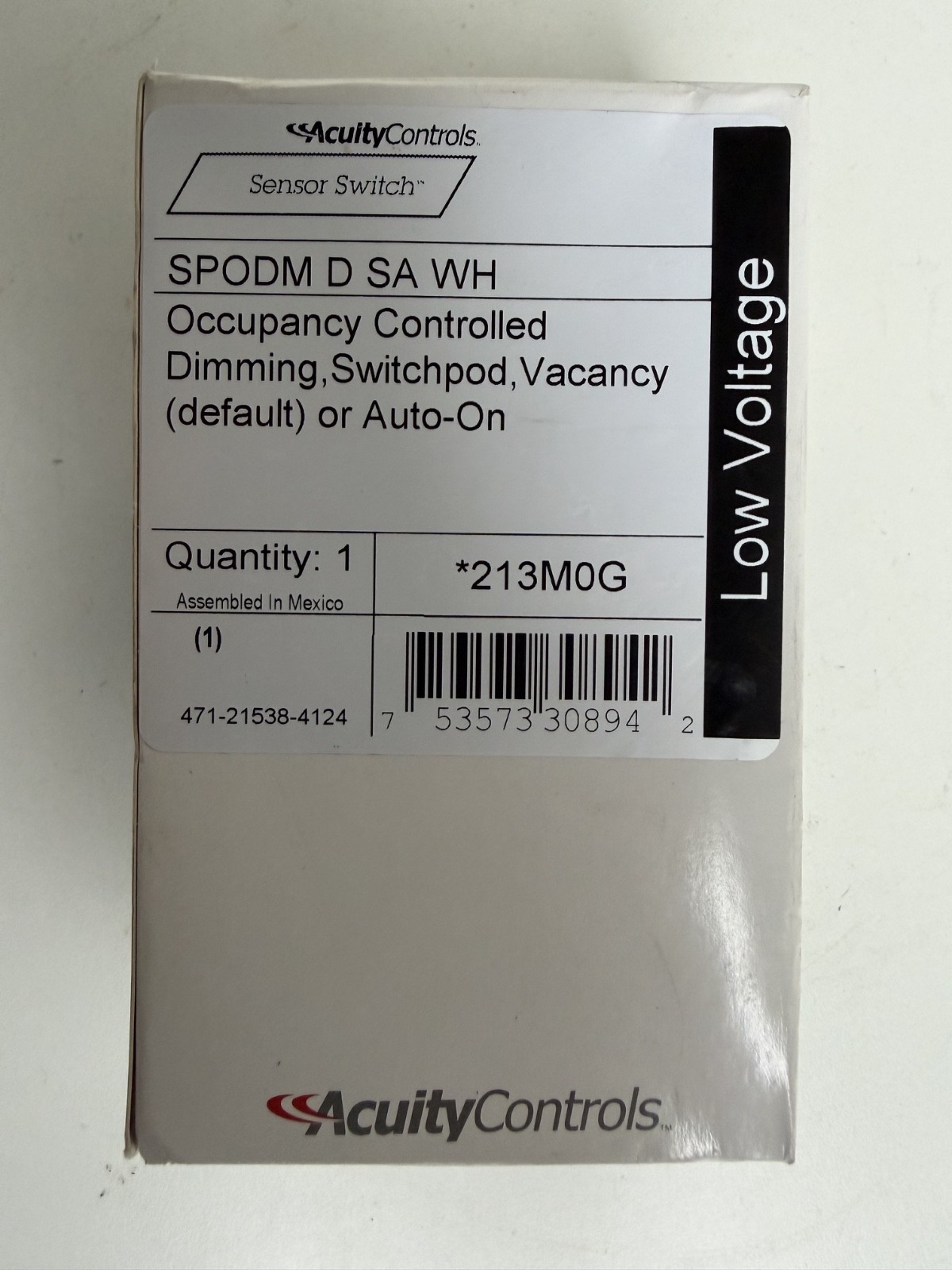 Acuity Control Sensor Switch SPODM D SA WH. Dimming