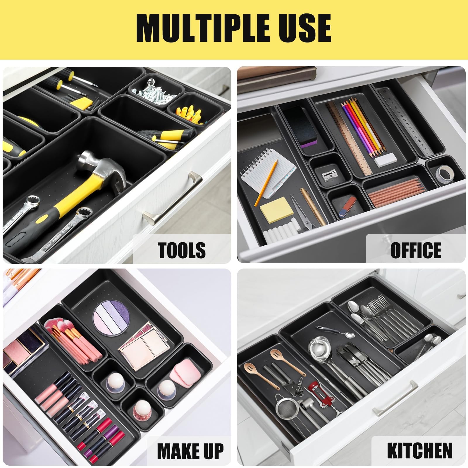 60PCS Tool Box Organizer Tray Divider, More Large Sizes-5 Sizes 60PCS, Black