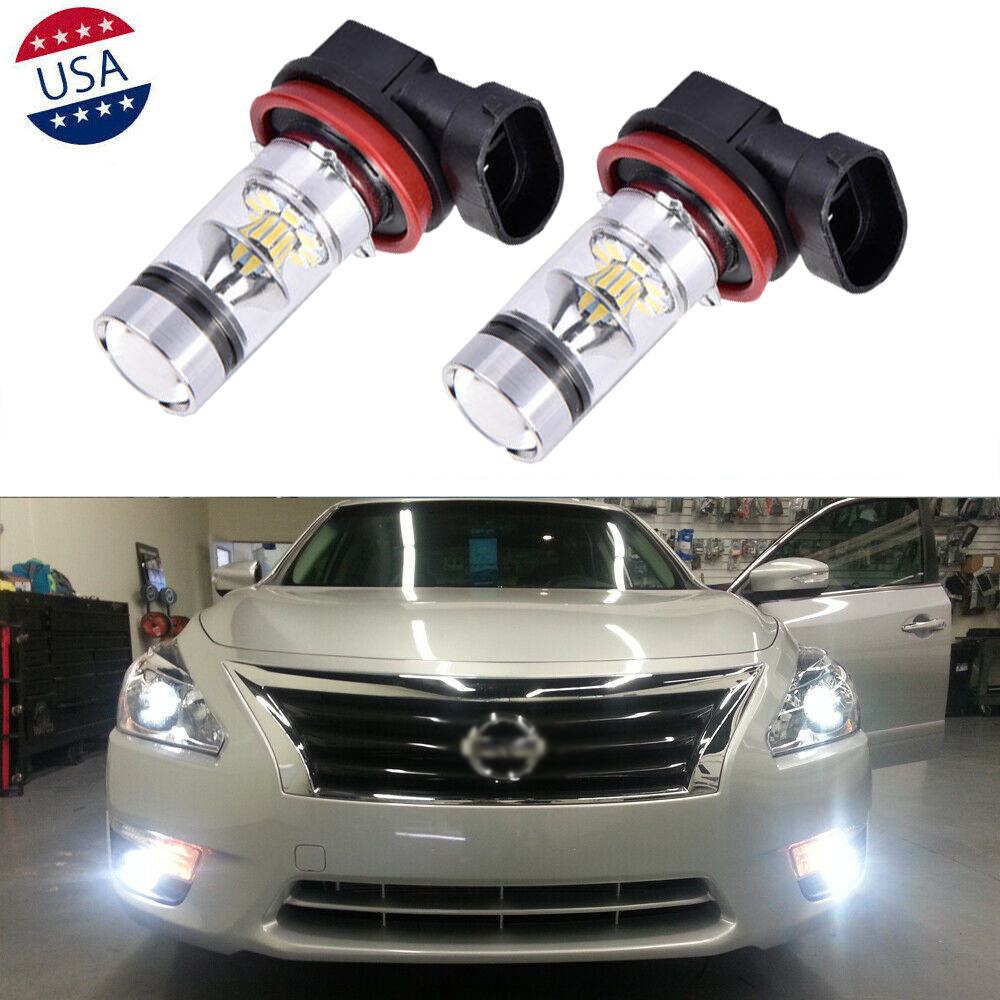 2x H8 H11 White LED Fog Light Bulbs For Nissan Altima Maxima Rogue Sentra Titan
