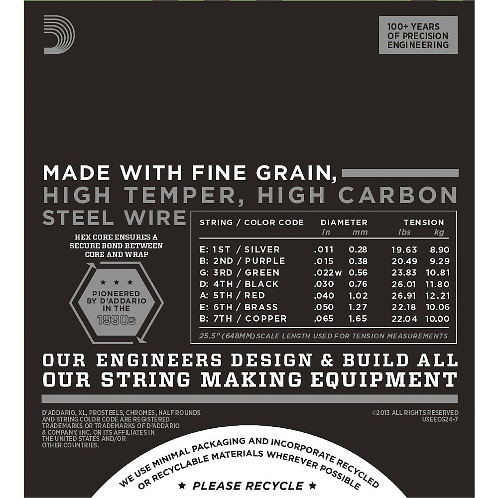 D'Addario ECG24-7 7-String Chrome Flat Wound Electric Guitar Strings