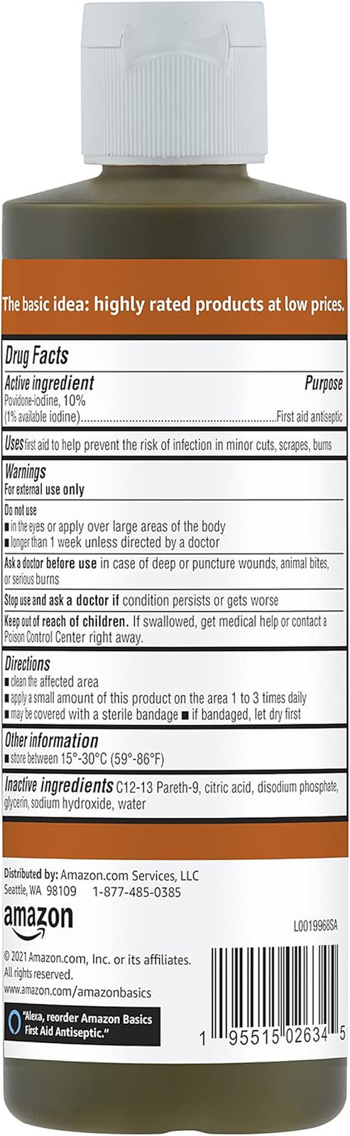 Amazon Basics First Aid Antiseptic, 10% Povidone Iodine Solution First Aid Antis