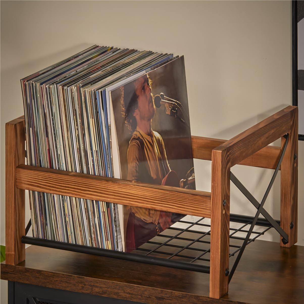 Vinyl Record Storage Unit for 50-100 7"-12" Albums, Organizer & Display