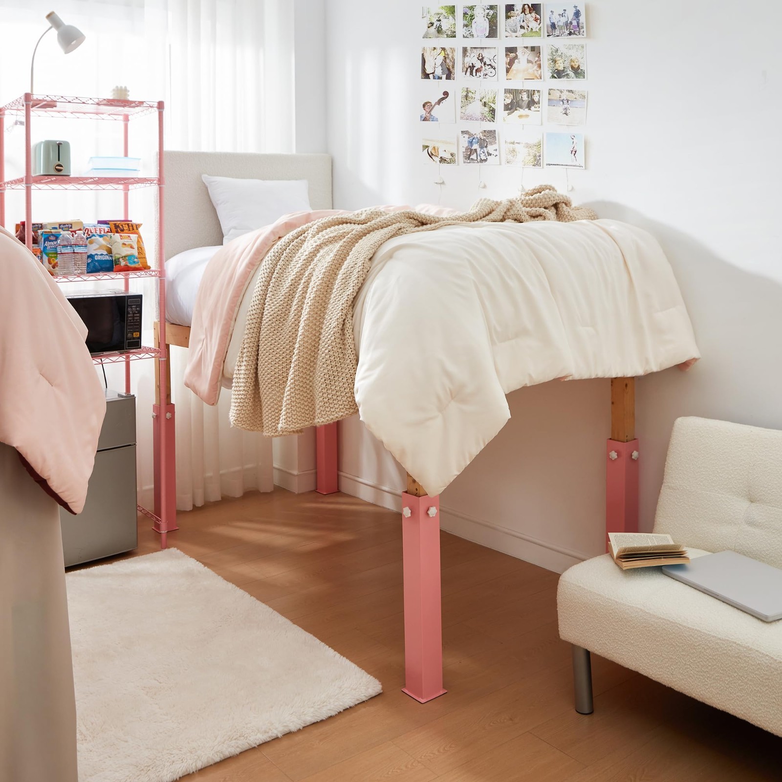 Ultimate Bed Risers - Adjustable Height, Carbon Steel, Pink - Space-Saving Solut