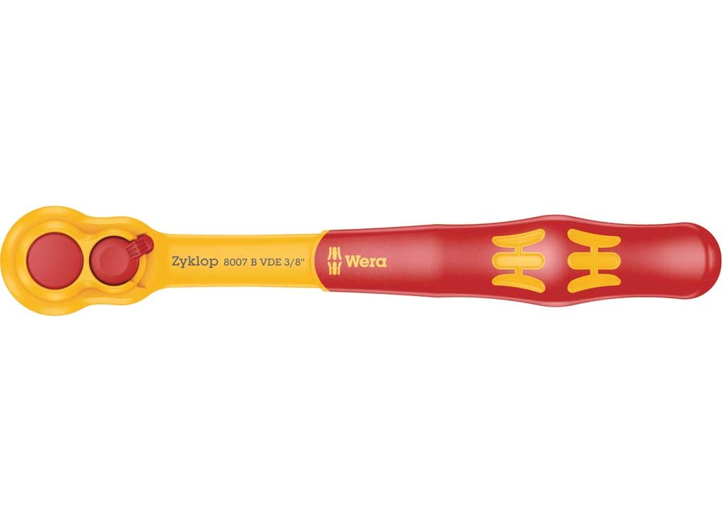 Wera 8007 B VDE Zyklop Ratchet, Insulated w/Switch Lever 3/8" Drive 3/8" x 222mm