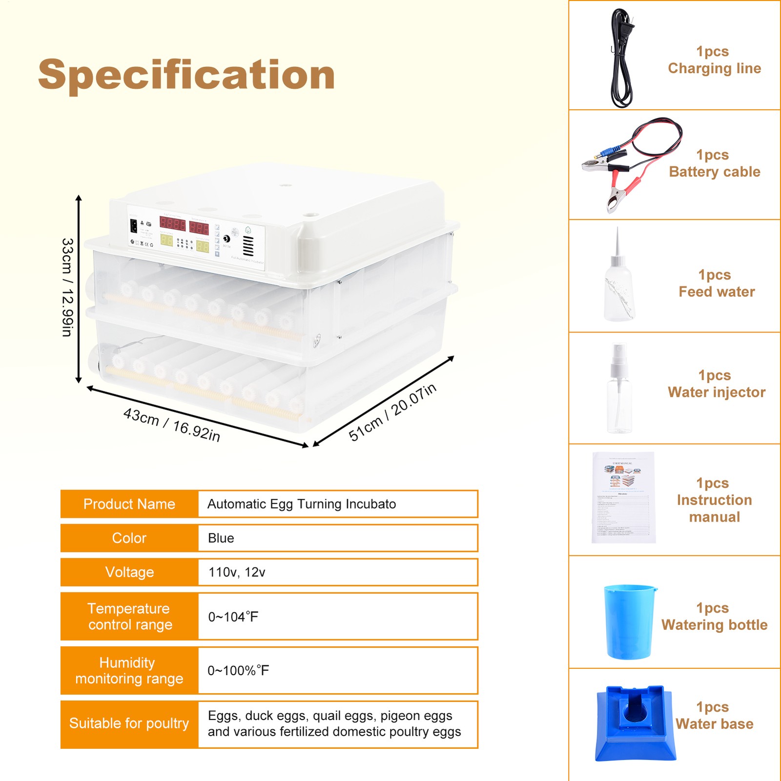 120 Eggs Incubator Automatic Digital Chicken Egg Hatcher Temperature Control