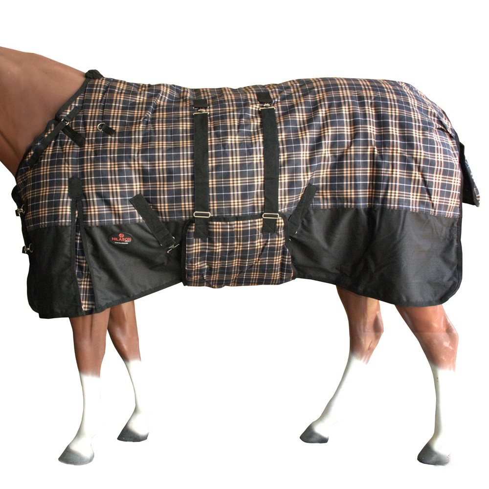 Orange Black Plaid 75 In HILASON 1200D Winter Waterproof Poly Horse Turnout