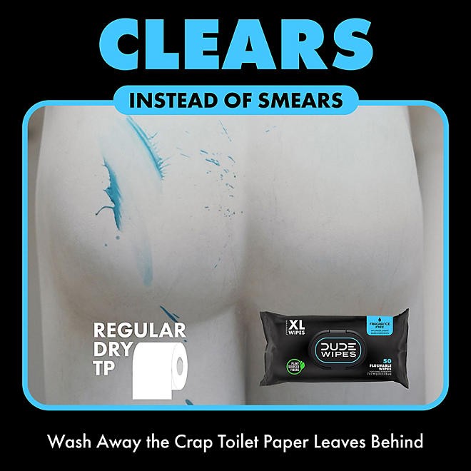 💥50 DUDE WIPES XL💥 Fragrance Free Flushable Septic & Sewer Safe FREE☆SHIPPING