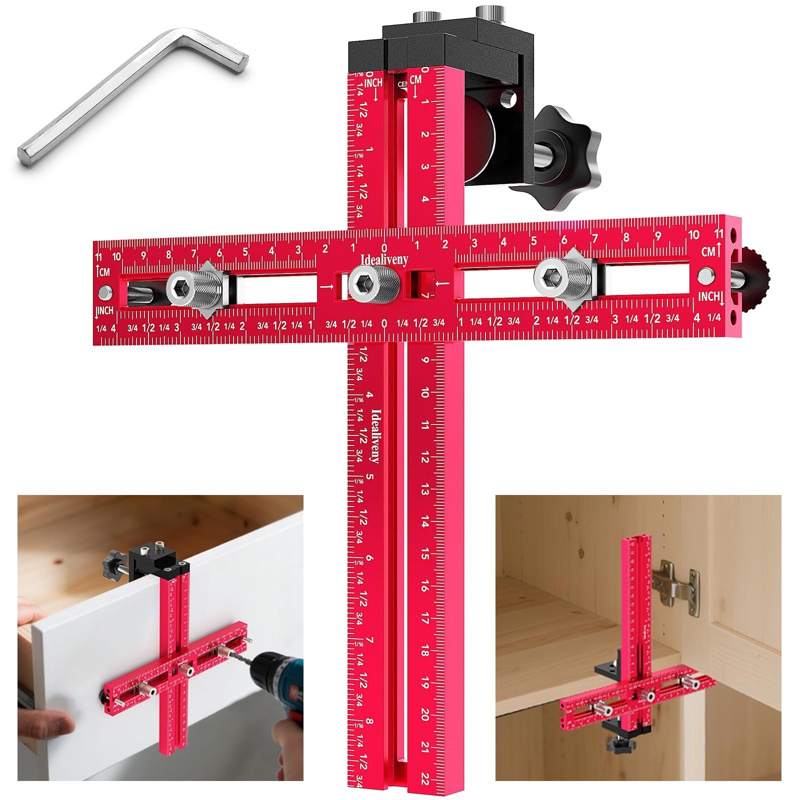 Adjustable Cabinet Hardware Jig - Precision Drill Guide for Knobs & Handles, DIY
