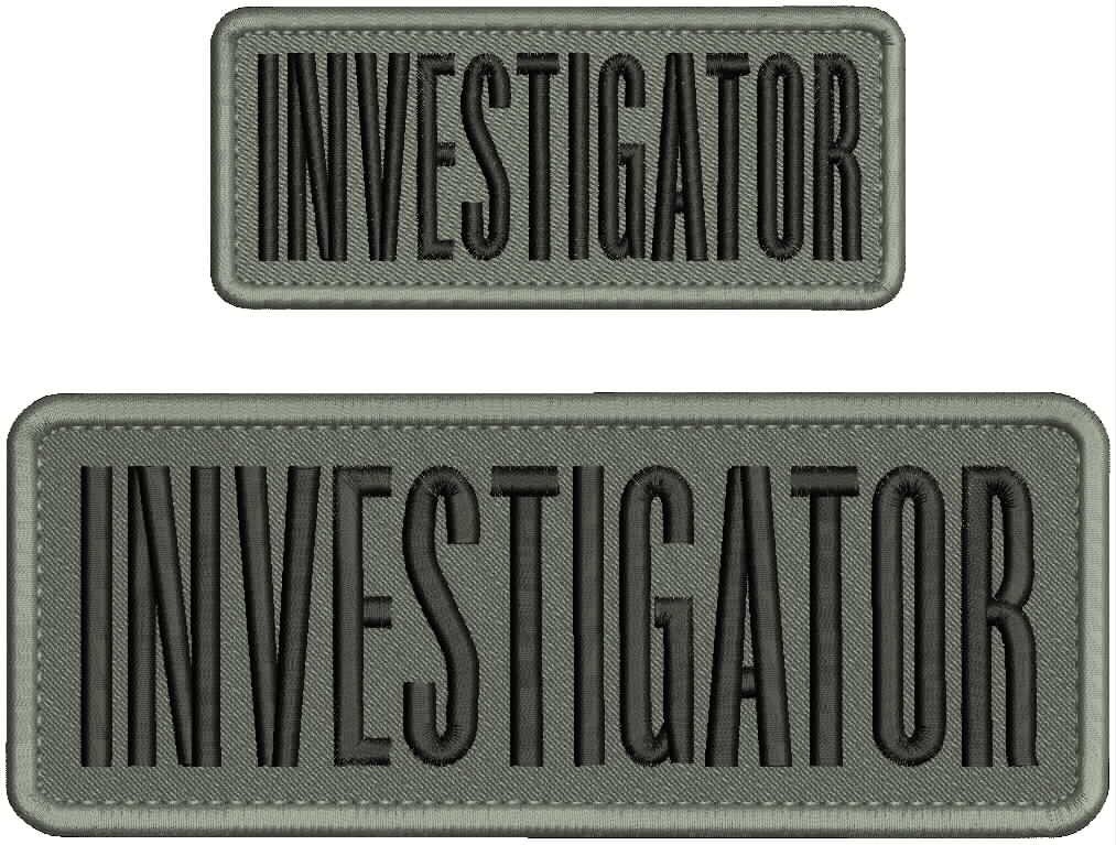 Investigator 2 Embroidery Patches 3X 10 & 2x5'' Hook On Black On Gray