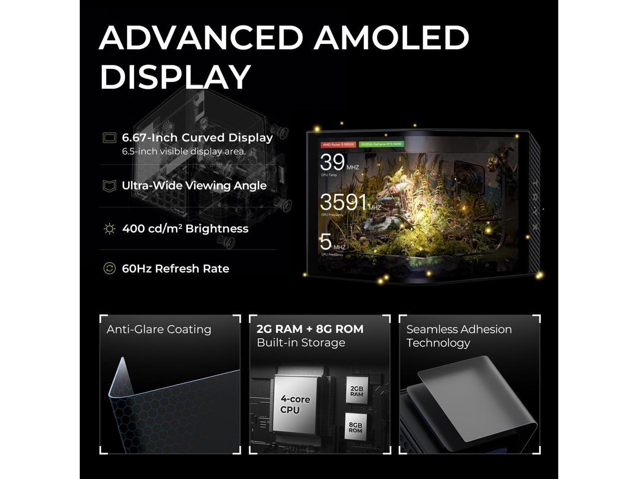 TRYX Panorama CPU Water Block 6.67'' AMOLED Curved Screen 3D Anamorphic Effect D