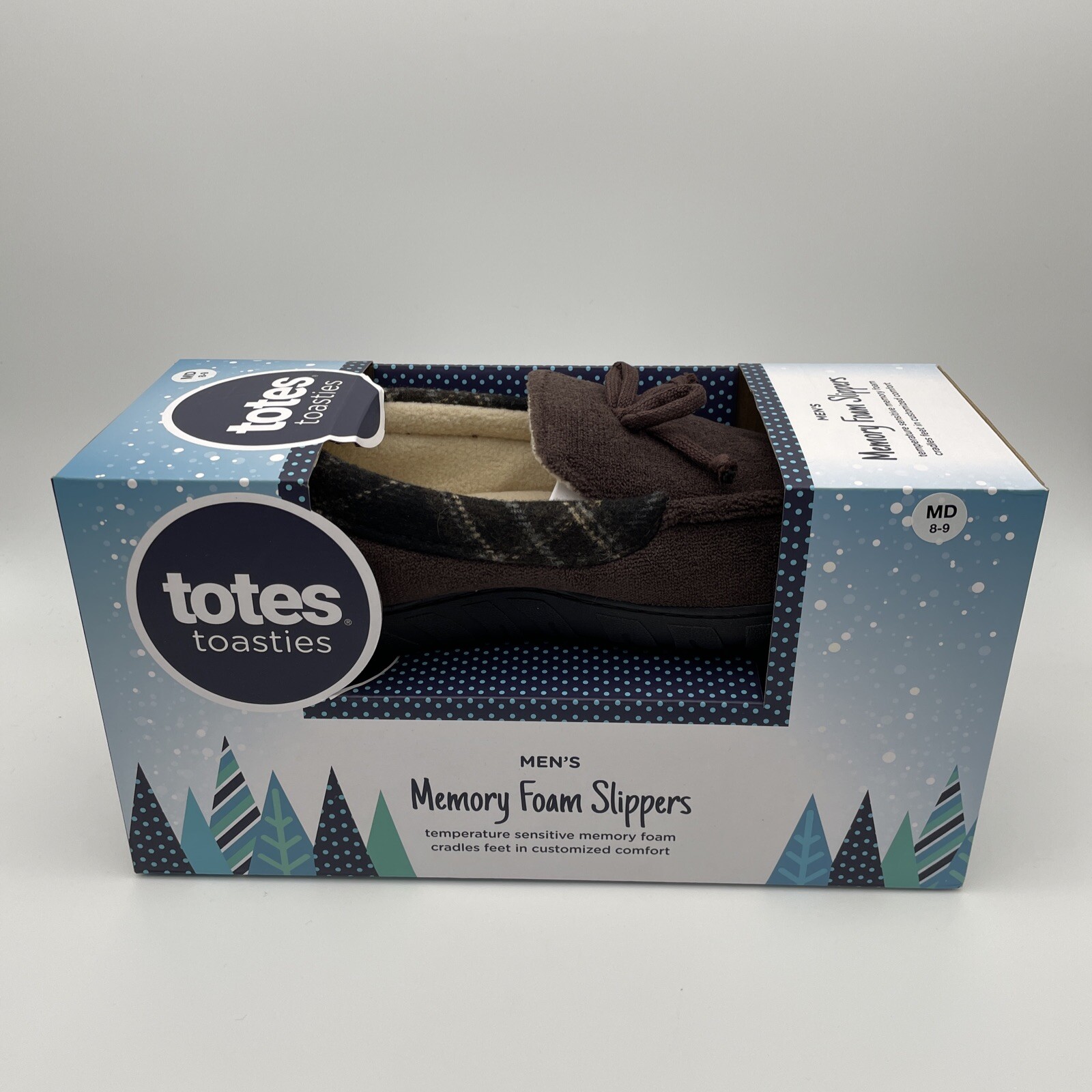 New Totes Men's Microterry Moccasin Memory Foam Slippers M (8-9 )Brown