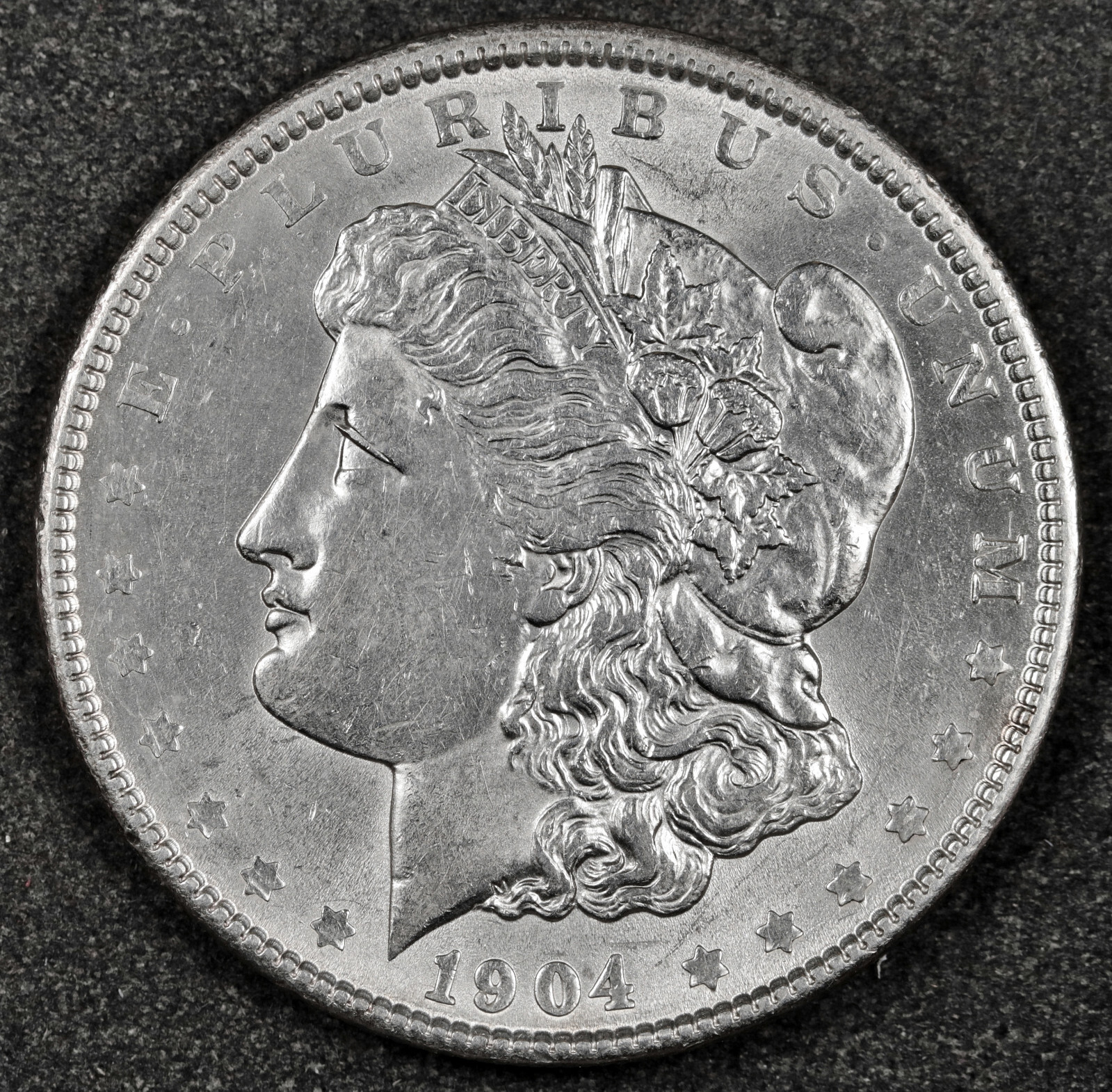 1904 Morgan Silver Dollar.  Full Chest Feather's.  BU.     Inventory I.   187010