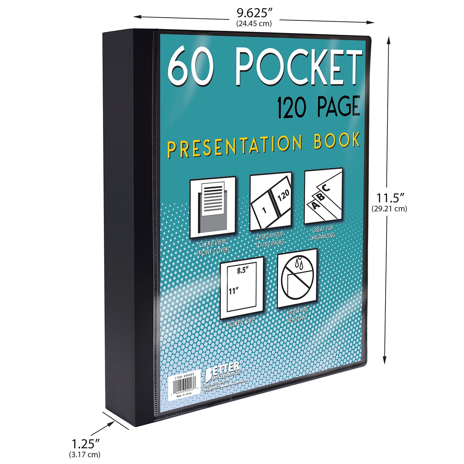 Better Office Products 60 Pocket Bound Black Presentation Book, with Clear Vi...