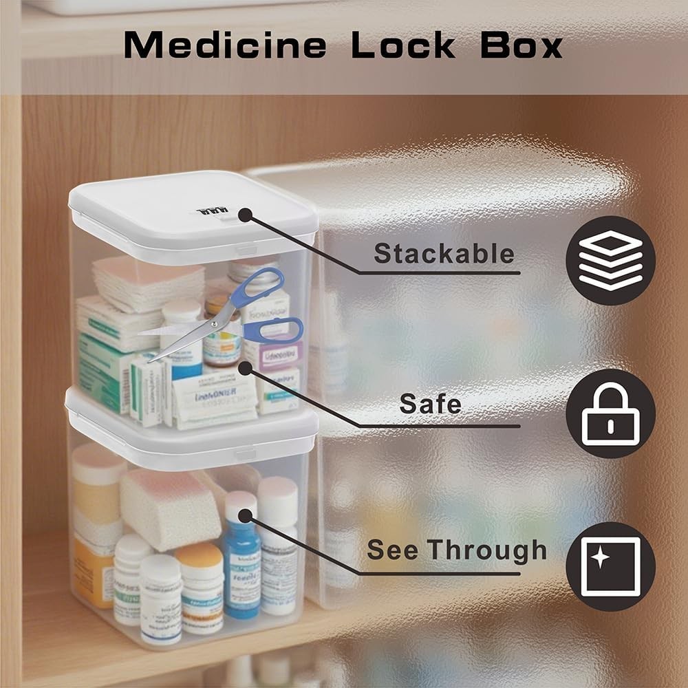 Clear Medicine Lock Box W/ code Small Food Snack Phone medication Lock Boxes