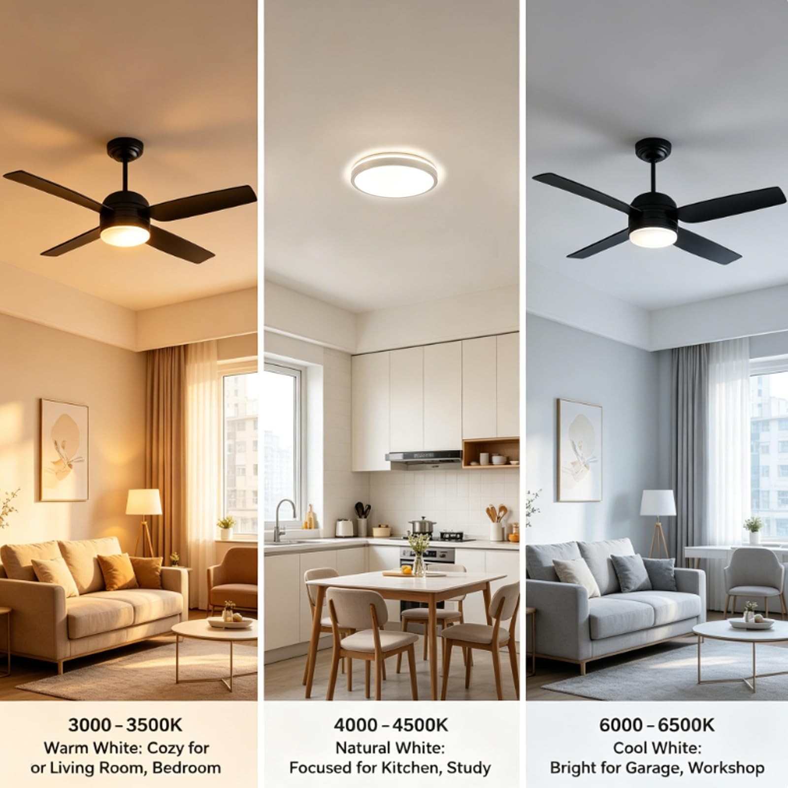 Ceiling Fan Light , 6.2" Dimmable Panel with 3 Color Temperature Options 3000...