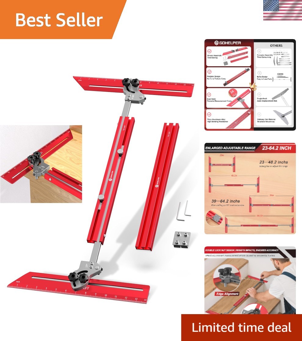 Precision Adjustable Stair Tread Template Tool 23" to 64.2" for Woodworking