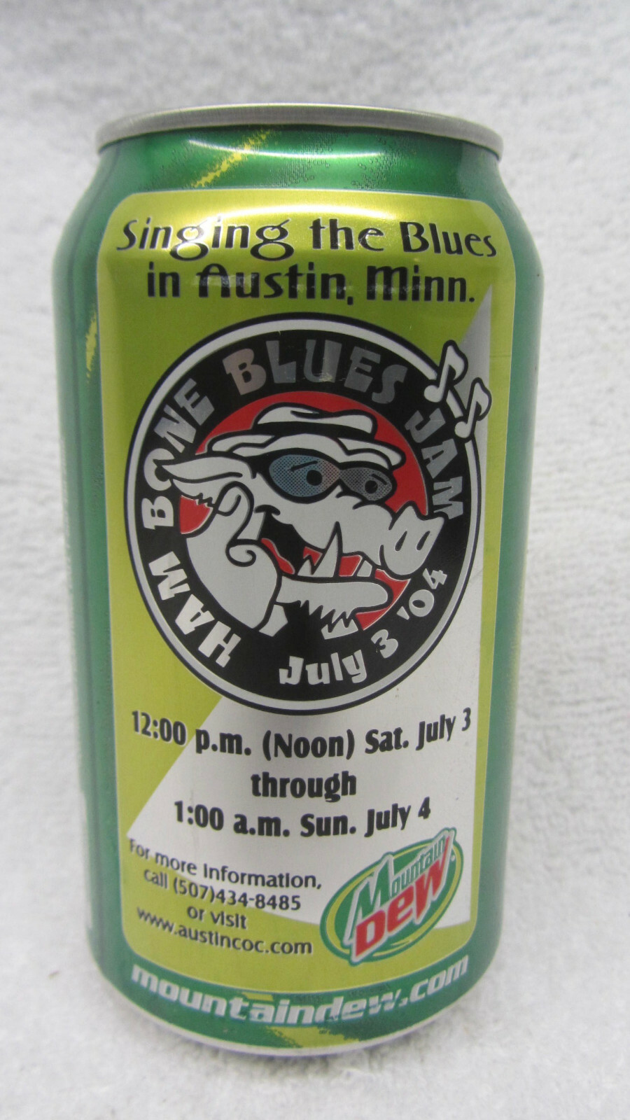 Vtg Mountain Dew SINGING THE BLUES Austin MN Promotional 12 oz EMPTY Mt CAN 2004