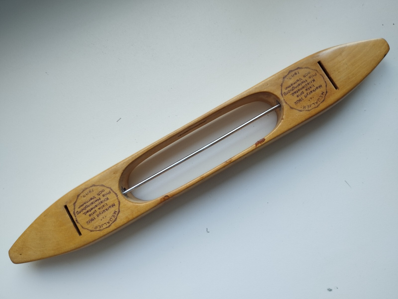 Vintage solid maple Swedish Loom Boat Shuttle 12"(30 cm) with rollers