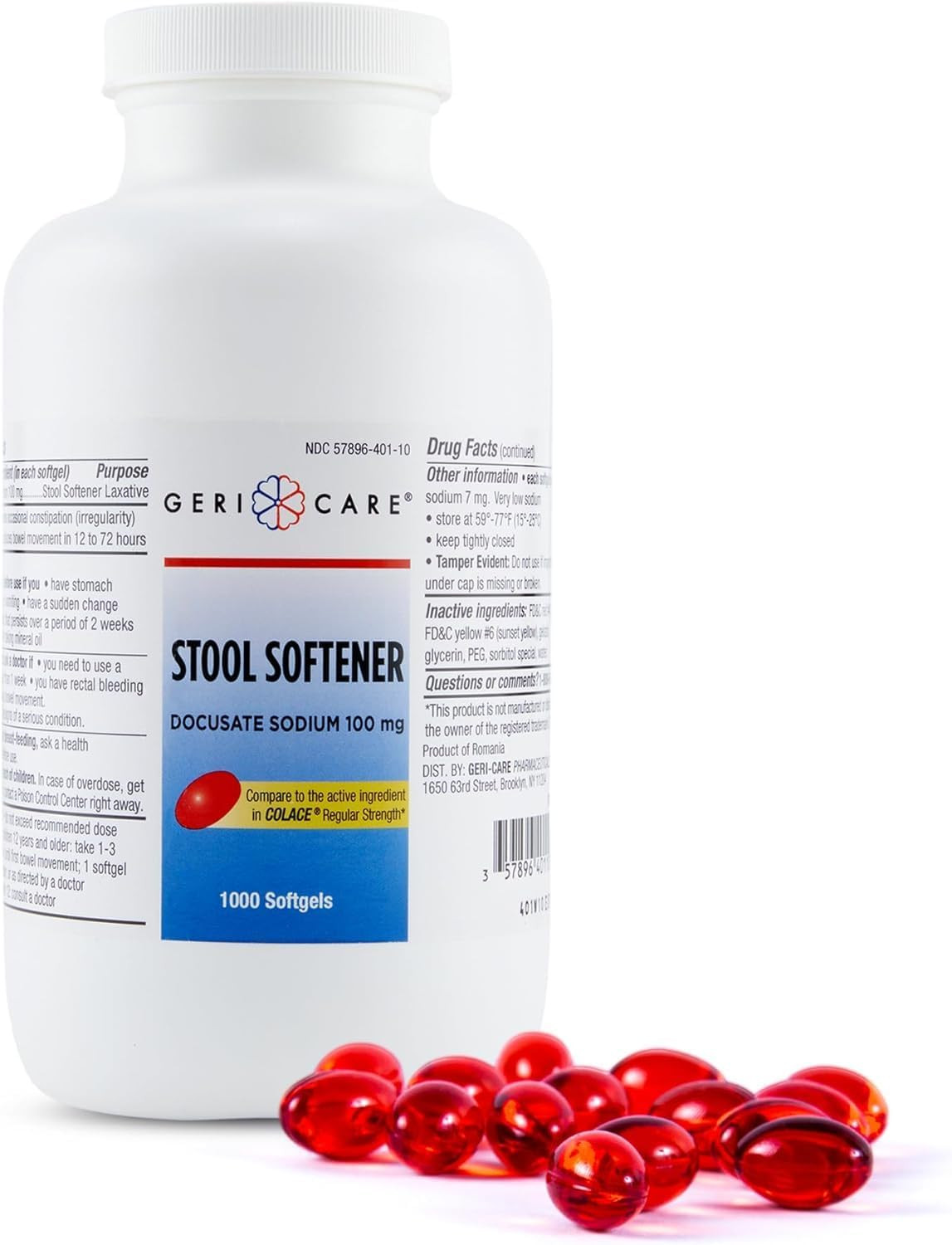 Docusate Sodium Stool Softener, 100Mg Softgels (Bottle of 1,000)