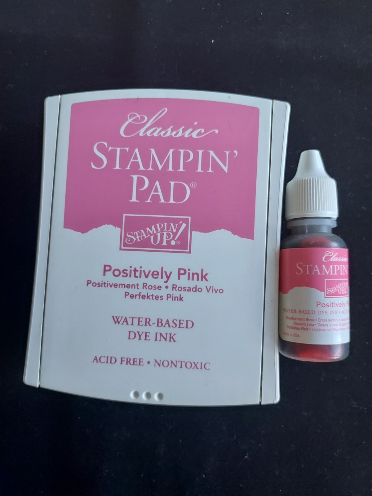 Stampin' Up! Classic Waterbased POSITIVELY PINK Ink Pad & Re-Inker- Retired/Used