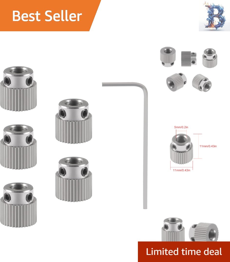Durable 36 Teeth Stainless Steel Extruder Gear Set for 3D Printers - 5 Pcs