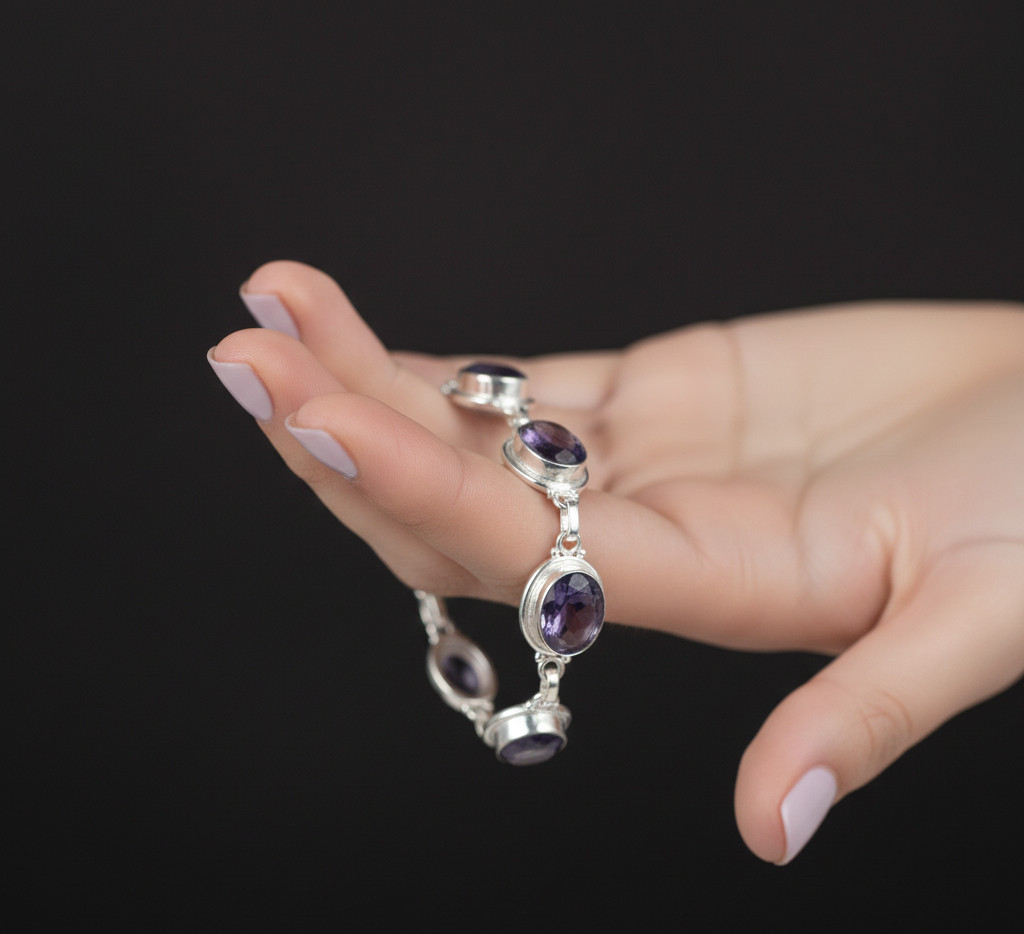 Adjustable bracelet Iolite Natural Gemstone 925 Sterling Silver bracelet