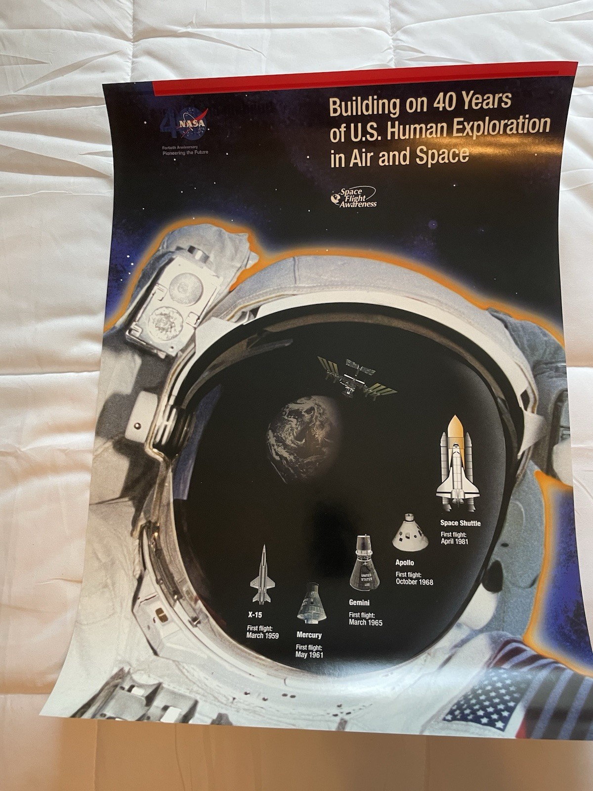 Vtg NASA Space Shuttle Poster Celebrating 40 Th Anniversary Of X-15 1959-1998