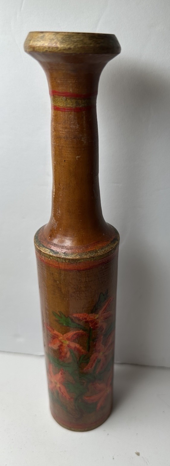 Vintage Hand Painted Wooden Sock Darner Sewing Tool Poinsettia Folk Art
