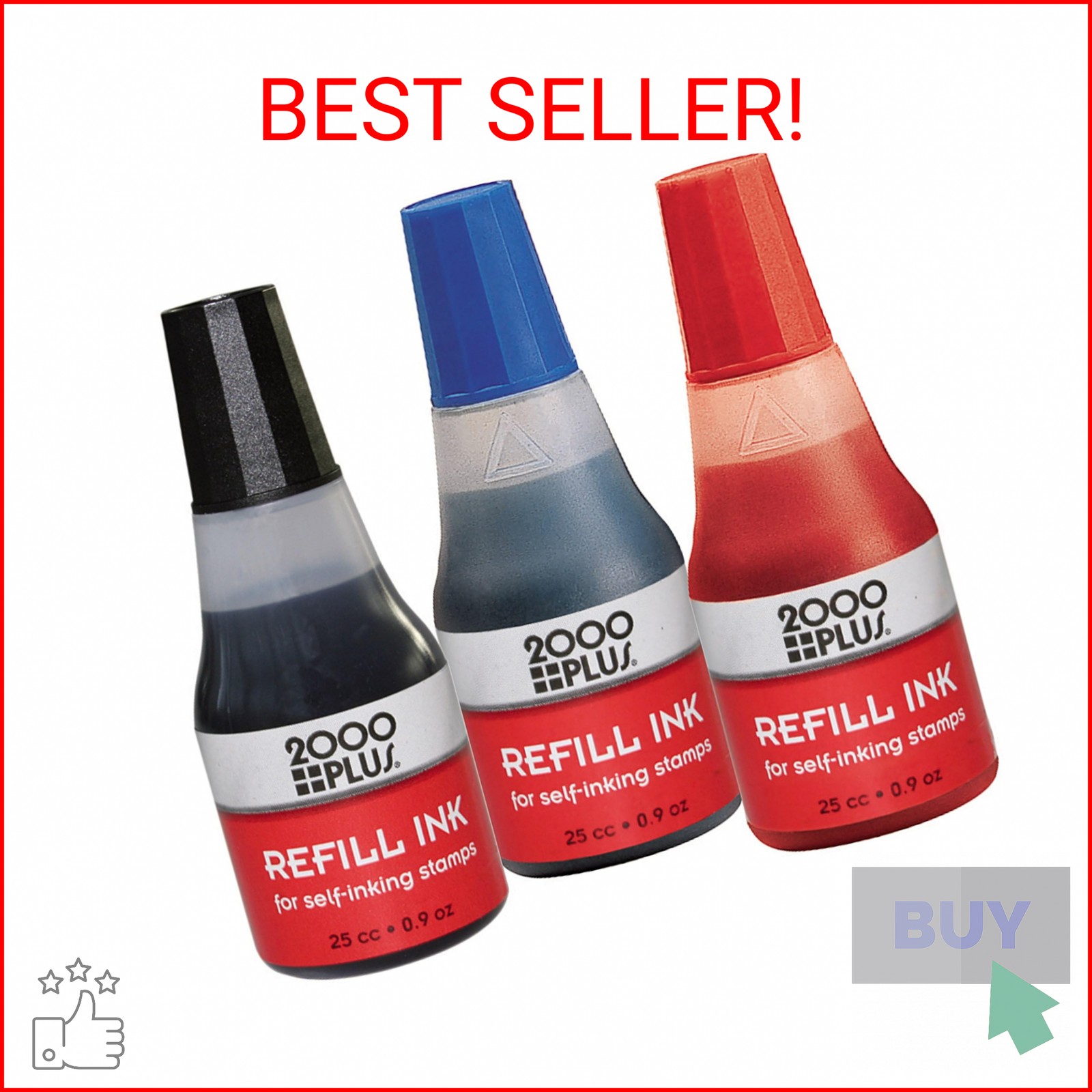 2000Plus Refill Ink for Self-Inking Stamps, 25cc (0.9 oz) Squeeze Bottle, Blue -