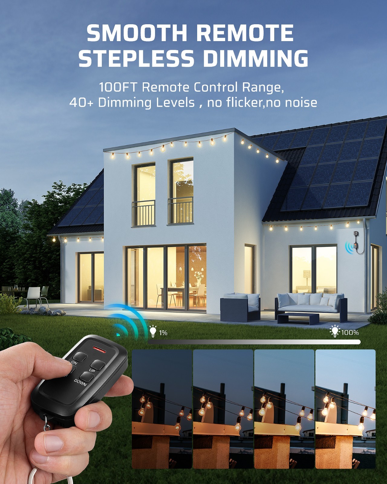 DEWENWILS Outdoor Dimmer for String Lights, Smart Dimmer Plug with Remote, FCC